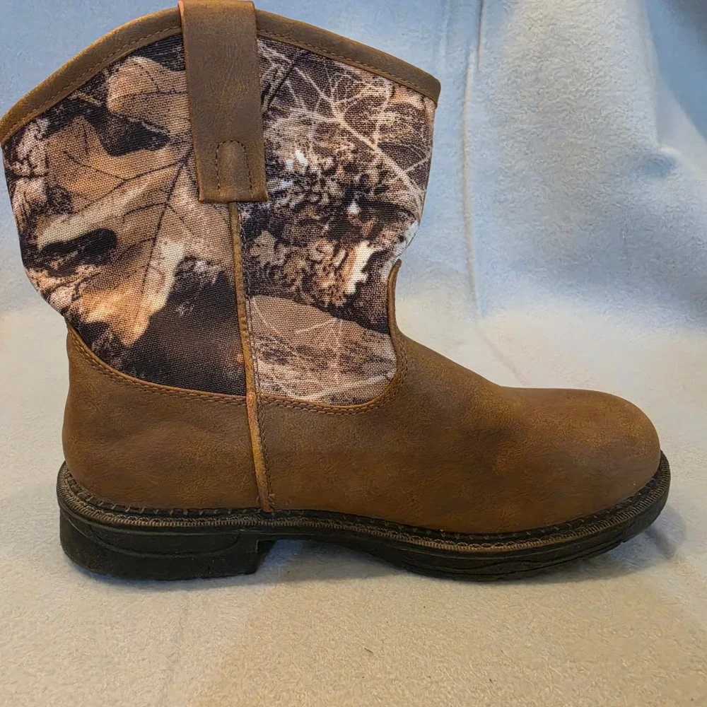 Max Western Boots Kids 4M Brown Camo Good Pull On Rugged